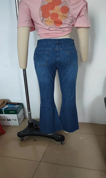 Women's Spring and Fall New Fashion Casual Ripped High-waisted Slightly Flared Pants Jeans Slim-fit Wash Jeans Long Pants Y2k.