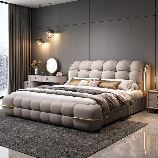 Kopfteil-Aufbewahrungsbetten, gepolstert, minimalistische Doppelbett-Schlafbetten, luxuriös, einzigartig, Muebles Para Dormitorio, Möbelzubehör