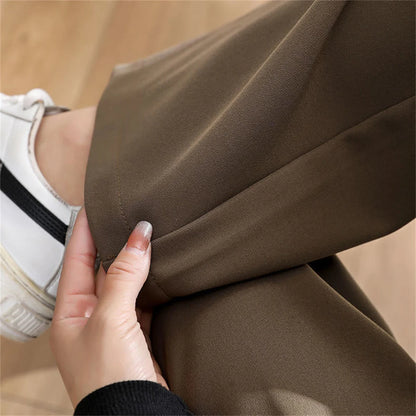 Fashion High Waist Wide Leg Pants Women Spring Fall Baggy Black Trouser Office Ladies Full Length Straight Suit Pant Outwear New.