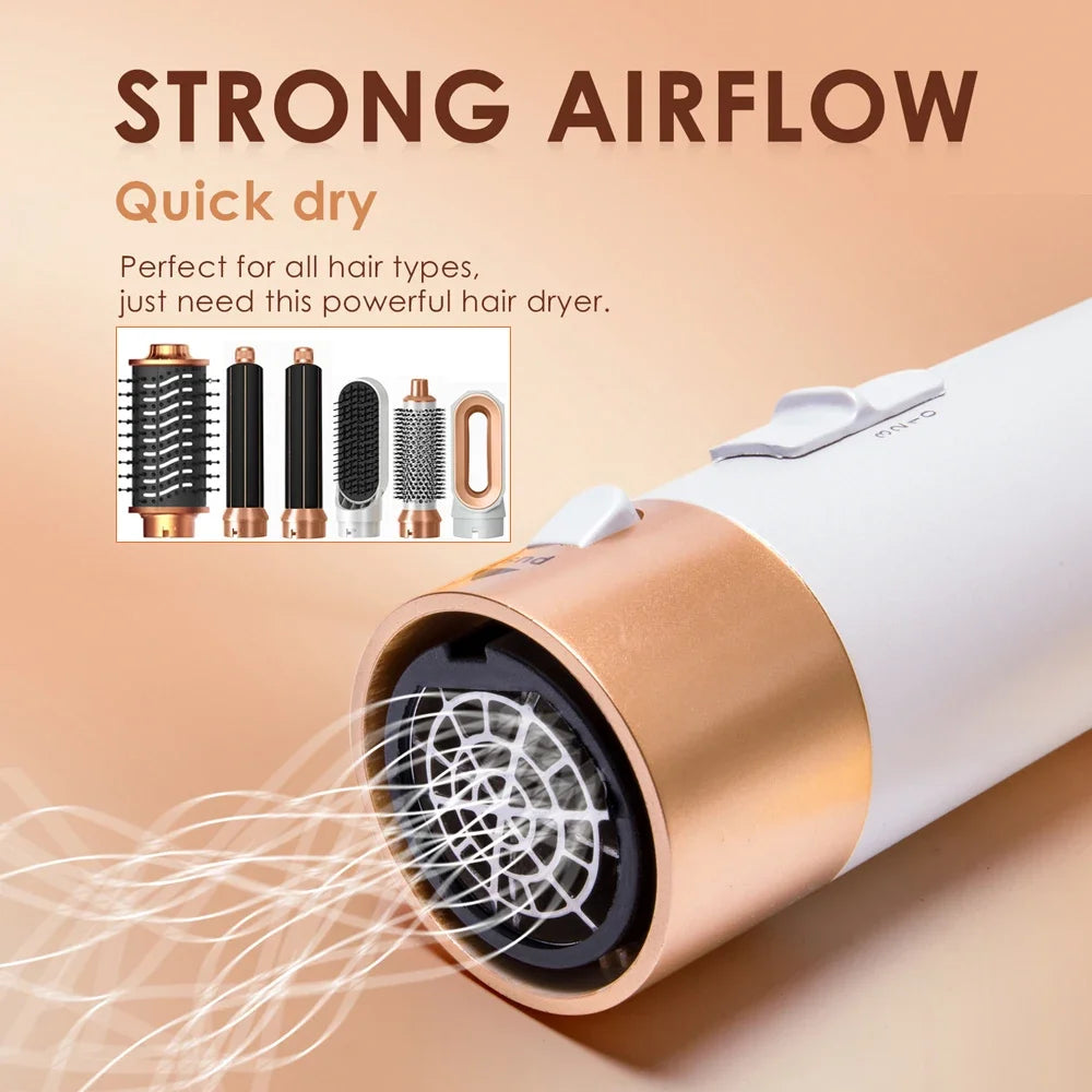 6 in 1 Hair Dryer Brush Hot Comb Set Professional Curling Iron Hair Straightener Styling Tool Negative ions Hair Dryer Household.