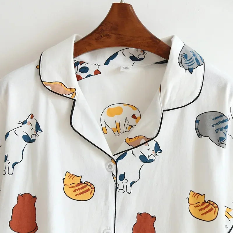 Neue 100% Baumwolle Kurzarm Shorts Damen Pyjama Set niedlichen Cartoon Pyjamas japanische einfache kurze Pyjamas Frauen Nachtwäsche.