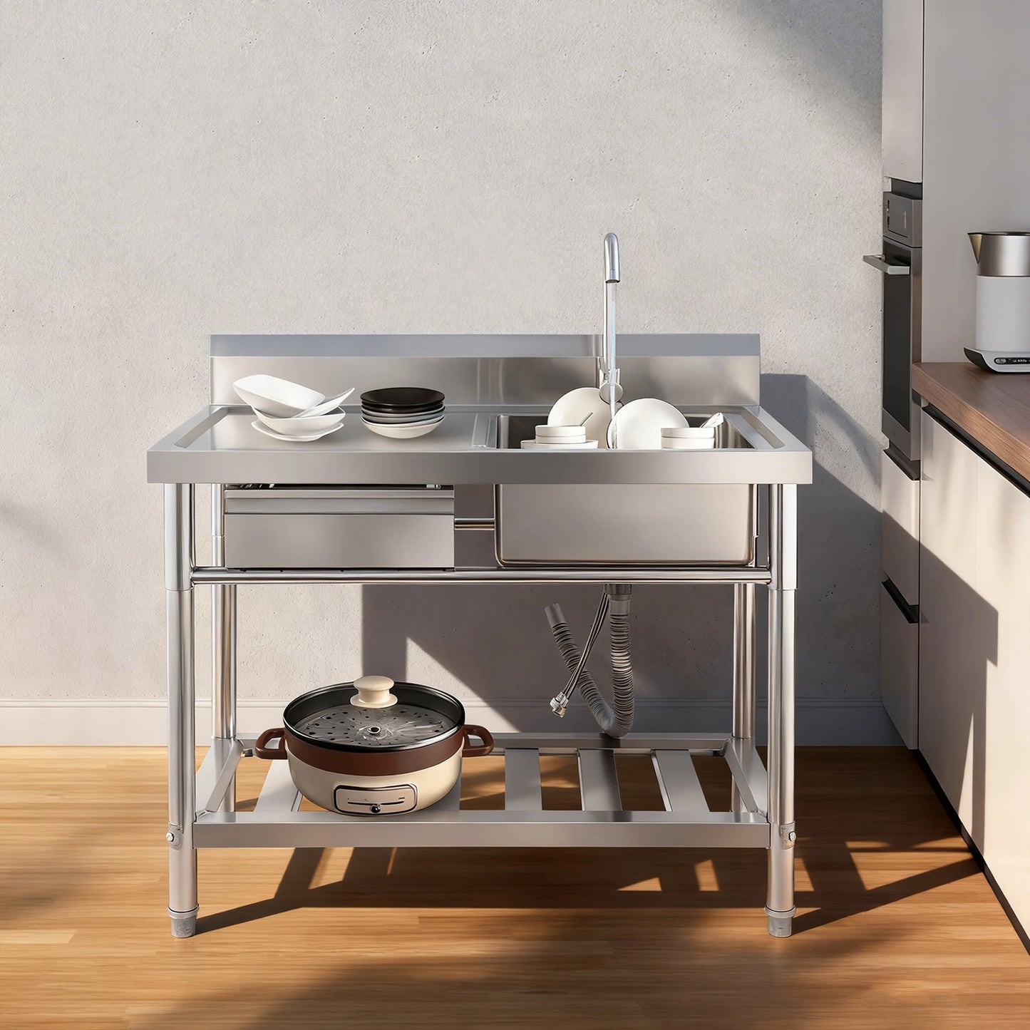 Unabhängiges Einzelwaschbecken für die Küche, Waschbecken aus Edelstahl für Küche, Badezimmer, maximale Tragfähigkeit 150 kg