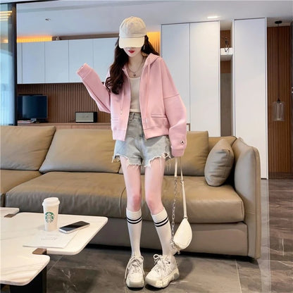 Hoodies Sweatshirt for Women Cropped Full Zip Up 2025 Trend 2000s Y2k Style Dropshiping Matching with Zipper Woman Hooded Tops.