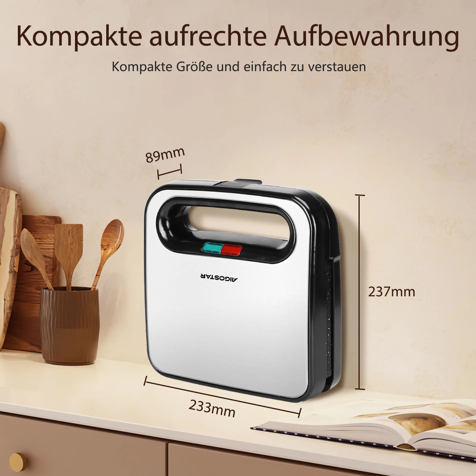 Aigostar - Toaster for 2 Sandwiches, Toaster Plate with Non-Stick Ceramic Coating, Automatic Temperature Control 180-200°C, Indi.