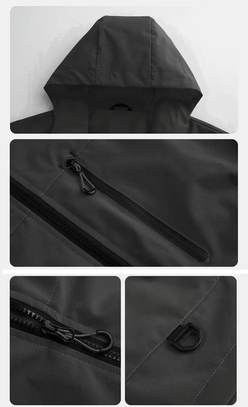 Outdoor Windbreaker Hooded Jacket Men Softshell Zip Up Windproof Waterproof Mountain Skiing Hiking Camping Jacket Autumn Coats