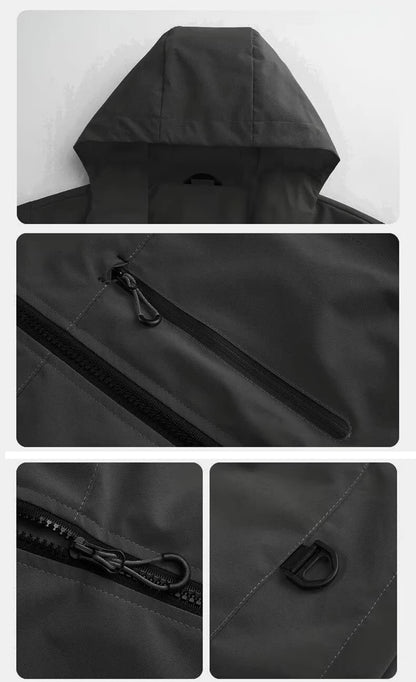 Outdoor Windbreaker Hooded Jacket Men Softshell Zip Up Windproof Waterproof Mountain Skiing Hiking Camping Jacket Autumn Coats