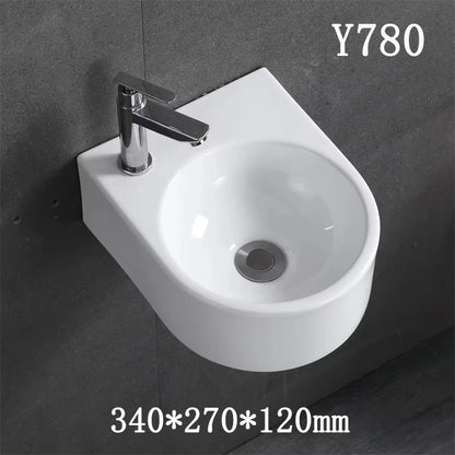 Kompaktes, an der Wand montiertes Keramikwaschbecken – kleines quadratisches Waschbecken, platzsparendes Design für Badezimmer, Balkon oder Waschtisch