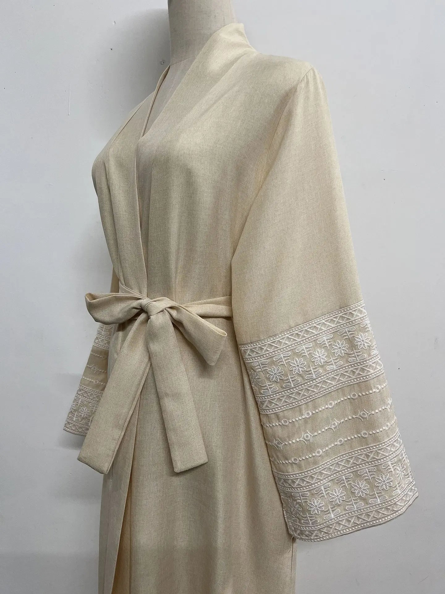 Ramadan Eid Black Open Kimono Abaya with Sashes Damen Dubai Islam Muslim Dress Kaftan Prayer Clothes Women Kebaya Robe Femme