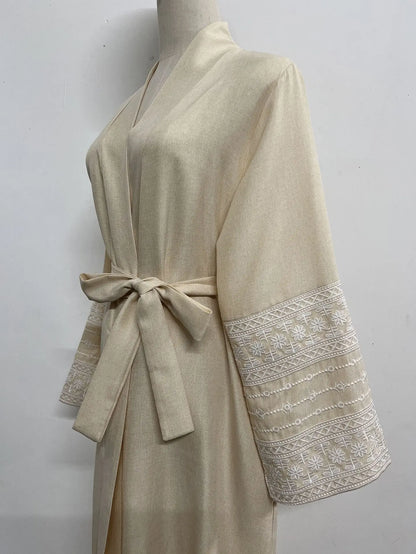 Ramadan Eid Black Open Kimono Abaya with Sashes Damen Dubai Islam Muslim Dress Kaftan Prayer Clothes Women Kebaya Robe Femme