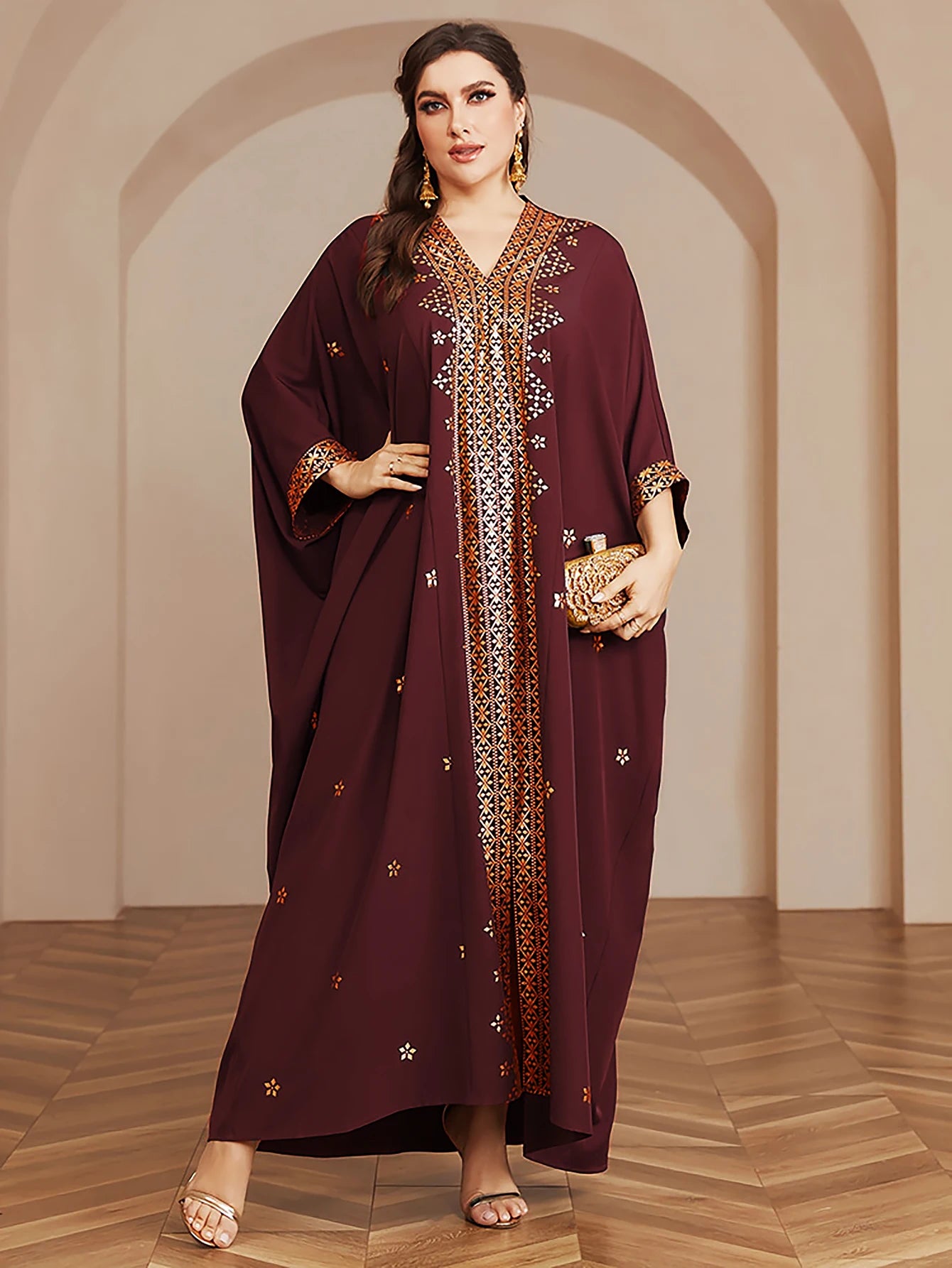 Wow! Langarm-Abaya in Übergröße mit Goldfolie – atemberaubendes arabisches Kleid, steigern Sie Ihren Stil für jede Veranstaltung!.