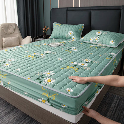 Bonenjoy Printed Bed Cover Simple Style Bedspread Quilted Bed Linen Home Non-slip Mattress Protector 매트리스 커버 (No Pillowcase).
