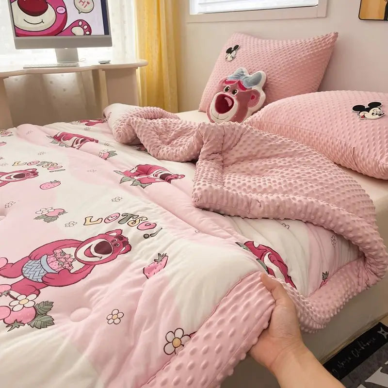New Disney Anime Mickey Minnie Strawberry Bear Kawaii Hello Kitty Winter Thickened Single both bed Plush Soft Quilt Cute Cartoon.