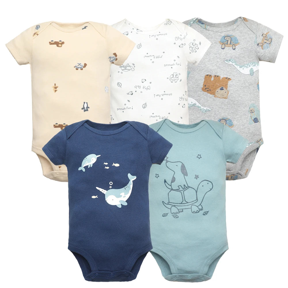 5 stück Unisex Baby Bodys Mode Körper Anzüge Kurzarm Neugeborenen Overall Cartoon Baby Junge Mädchen Kleidung Set Sommer