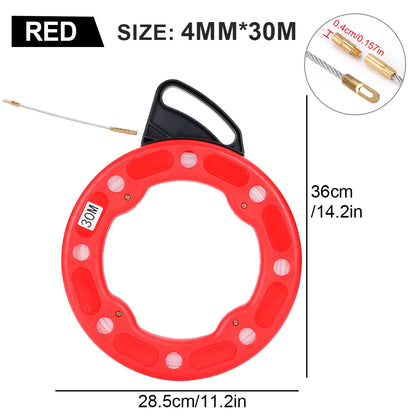 4mm 25/30 Meter Fiberglass Wire Cable Puller Fish Tape Reel Nylon Conduit Ducting Rodder Pulling Guide Device Wire Cable Tool.