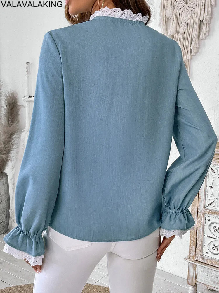 2025 Autumn Female Solid Ruffle Shirt Women Casual Lantern Long Sleeve Top Spring Office Lady Single Breasted Tops Clothes.