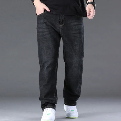 Große Größe Herren Jeans High Stretch Denim Stoff Große Größe Hosen für 45-150 kg Jeans Hombre Jeans mit weitem Bein Pantalon Homme.