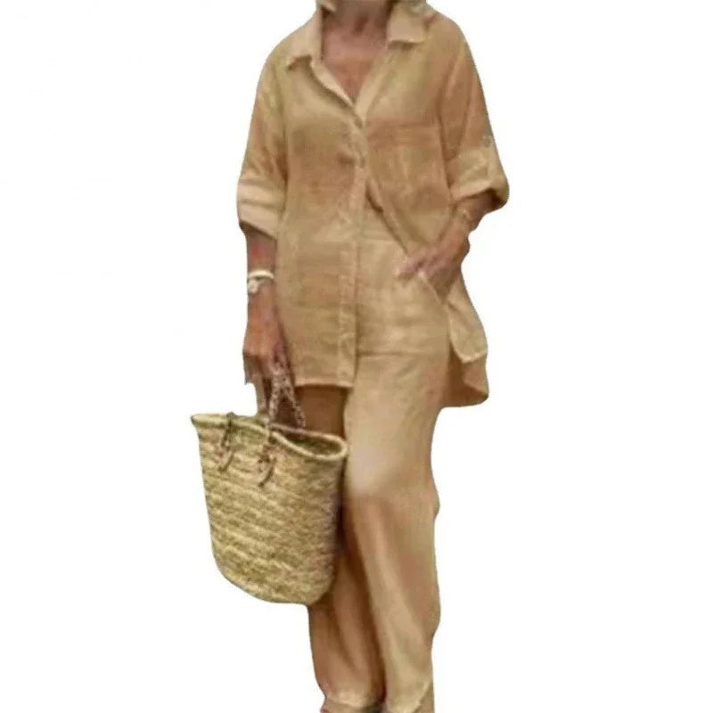 New Cotton Linen Suit Women's Tracksuit Oversize Shirt Loose Pants Set Female Trendy Daily Casual Fashion Ladies 2 Piece Sets.