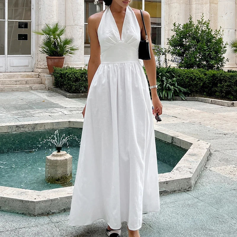 2023 neue Frauen Sommer Baumwolle Lange Kleid Ärmellose Sexy V-ausschnitt Boho Maxi Kleid Lose Stil Lange Kleid Vestidos Kleidung