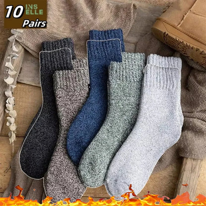Men's thick warm towel socks 3 pairs of casual solid color mid-calf socks winter men's socks.
