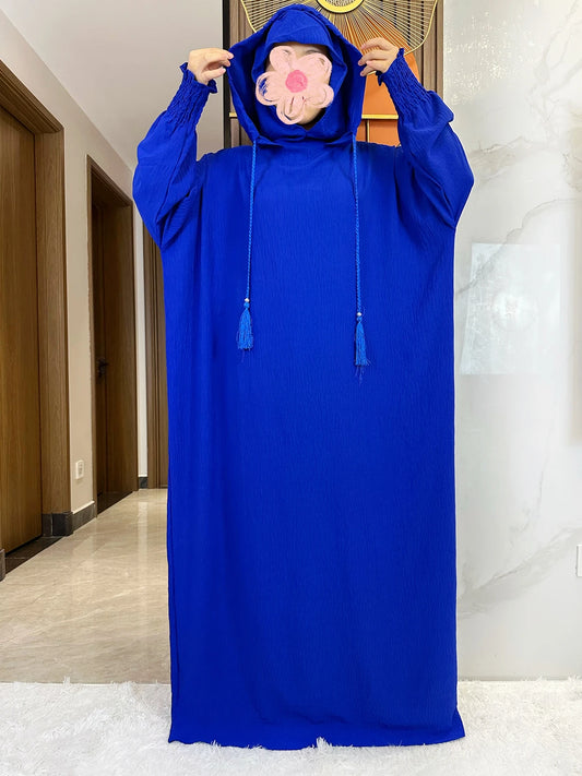 Women Cotton Abayas Muslim Ramadan Prayer Clothing With Hooded Jalaba Solid Casual Batwing Sleeve Arab Oriental Robe Eid Djellab.