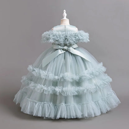 Neues elegantes Kleid für Mädchen, Blumenhochzeit, Hochzeit, langer bestickter Panto-Rock, 4–12 Jahre altes Klavier-Performance-Mädchenkleid.