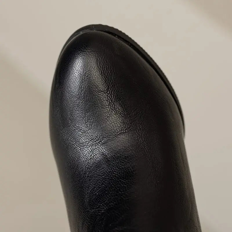 Girseaby British Style Women Knee High Boots Round Toe Block Heel 7.5cm Zipper Plus Size 51 52 Fashion Riding Bota.