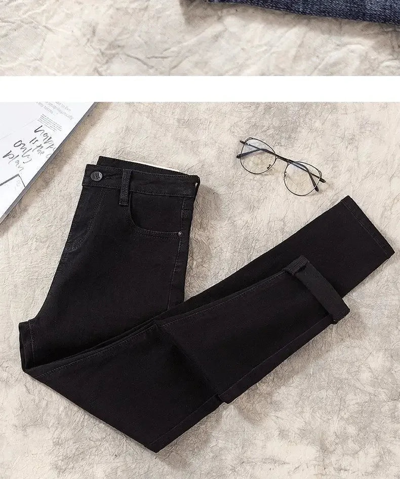 High Waist Nine-Tenths Women's Skinny Jeans Elastic Slimming Fashionable Spring Autumn New Style Small Foot Tight Pants