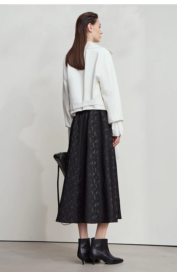 AMII 2025 Arrival Autumn Black A-line Women Skirt  Luxury Style Simple Elegant Elastic Waistband Offcial Lady Blouse 12523037.