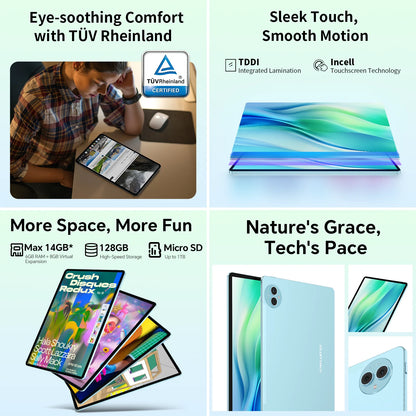 Teclast P50 Android 14 Tablet 11" IPS Max 14GB RAM 128GB ROM Unisoc T606 8-core 13MP Camera 8000mAh Type-C 4G LTE TÜV Rheinland.