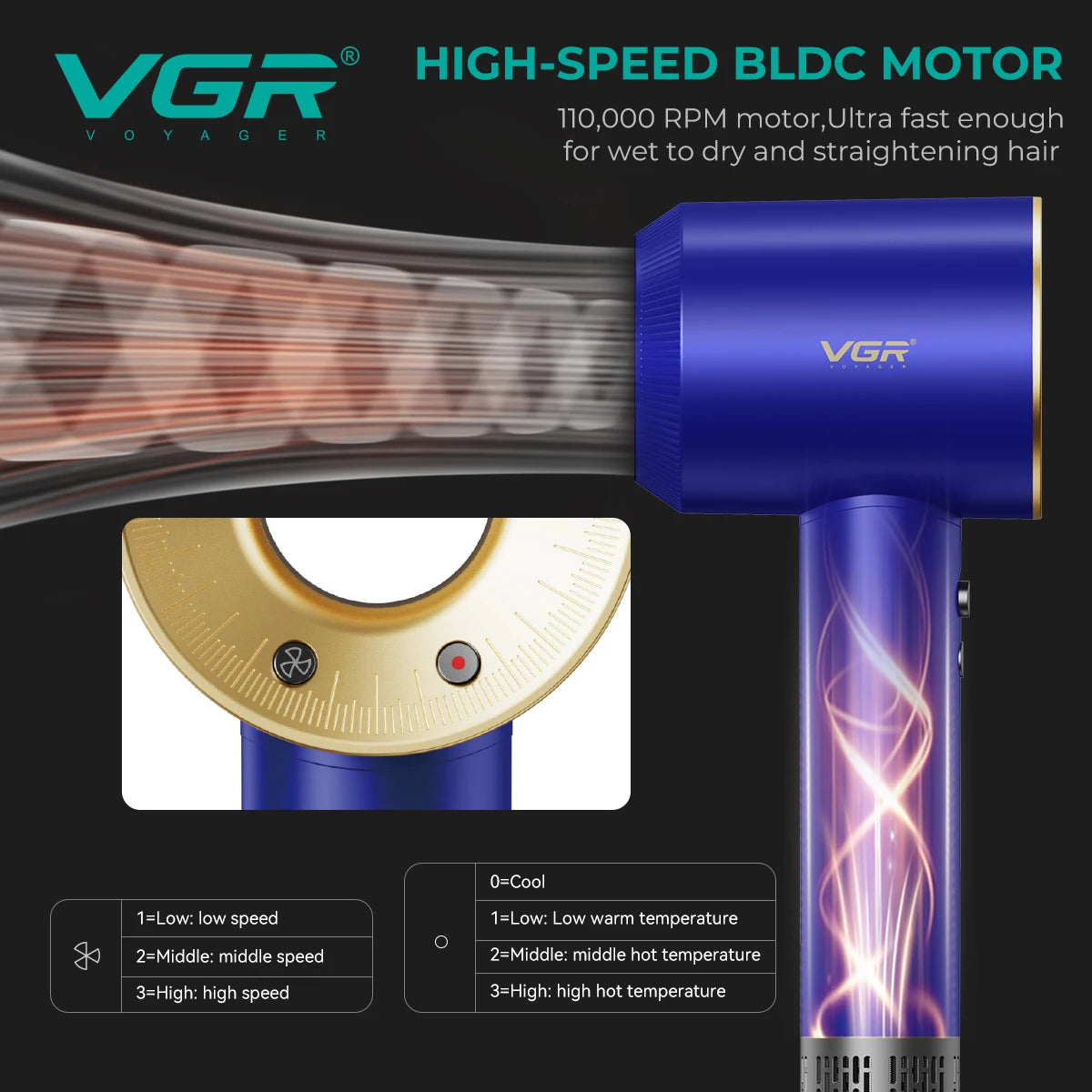 VGR Leafless Hair Dryer Professional Negative Ion Dryer Brushless Motor 11000RPM Electric Hair Dryer Barber Salon Tools V-445