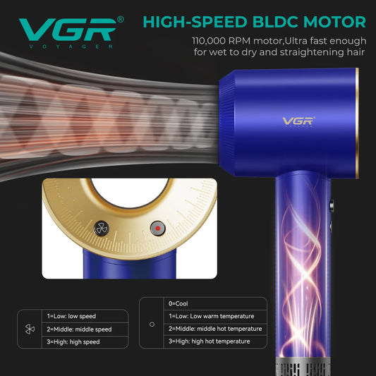 VGR Leafless Hair Dryer Professional Negative Ion Dryer Brushless Motor 11000RPM Electric Hair Dryer Barber Salon Tools V-445