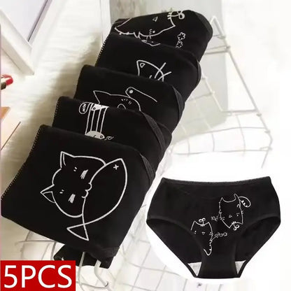 5Pcs/set Cotton Underwear Cute Cartoon Cat Panties for Woman Girl Soft Pantys Plus Size Breathable Briefs Female Sexy Lingerie.