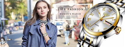 LIGE 2025 New Gold Watch Women Watches Ladies Creative Steel Women's Bracelet Watches Female Waterproof Clock Relogio Feminino.