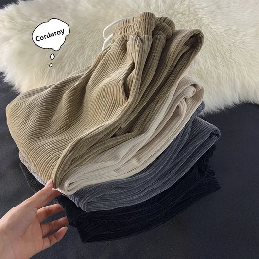 Corduroy Pants Men's Loose-fit Straight-leg Casual Pants Vintage Wide-leg Nine-point Sweatpants For Couples Spring Autumn.