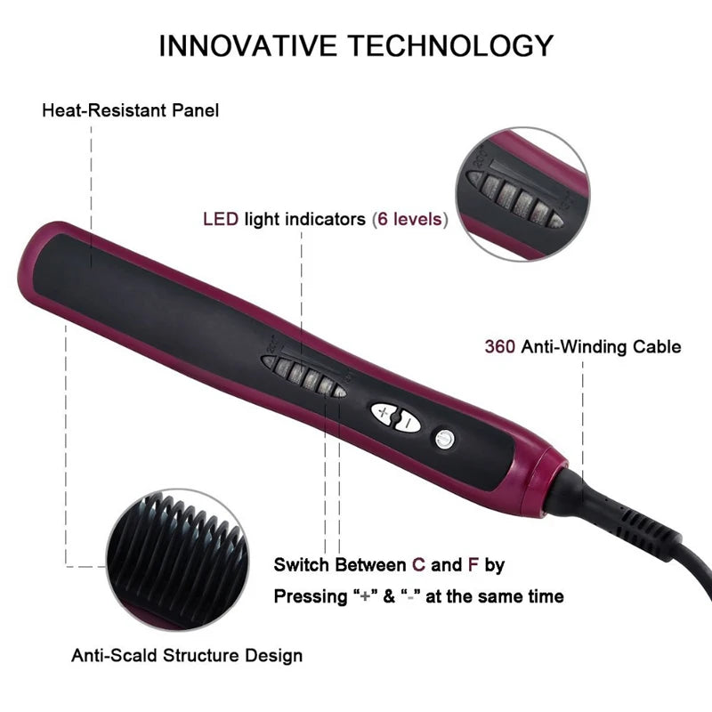 Salon Professional Negative Ion Straight Hair Comb Portable And Fast Heating Negative Ion Straight Hair Comb Styling Tool.