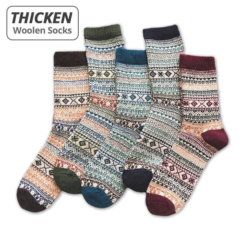 HSS Brand 5 Pairs Winter Men's Socks Thicken Sheep's Wool Socks Warm Men Retro Style Colorful Fashion Man Socks For Snow boots