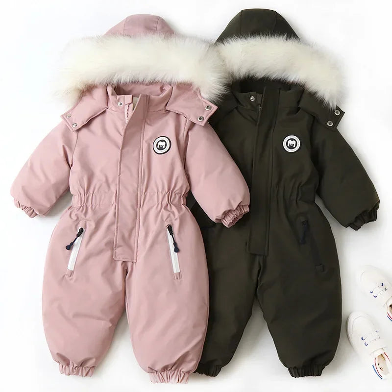 Plus Dicke Samt Bodys Kleidung Winter Baby Wasserdicht Mit Kapuze Einteiliges Mädchen Jungen Overalls Ski Anzug Infant Dicke Warme strampler.