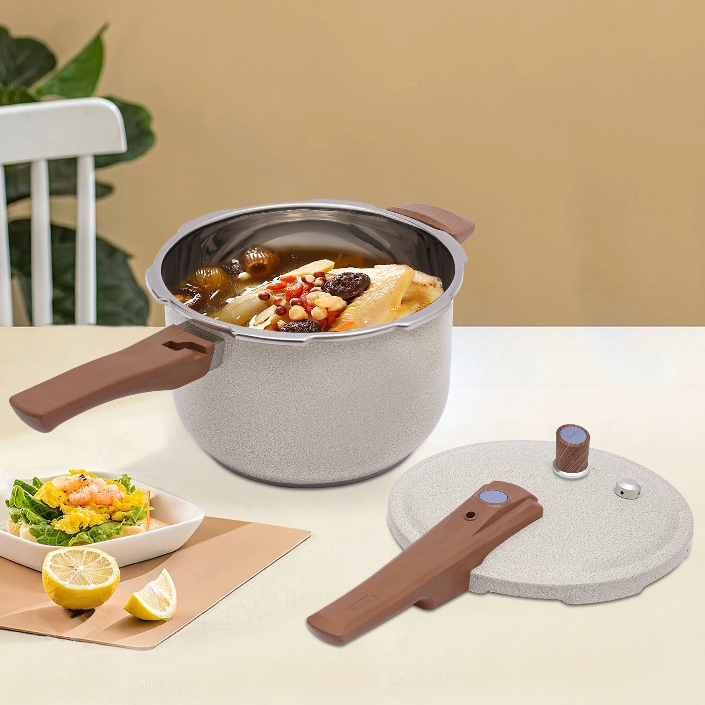 7L 24cm 80kPa Stainless Steel Pressure Cooker Beige Pressure Cooker For Cooking Kitchen Pot For Homes Fast Restaurants Hotels