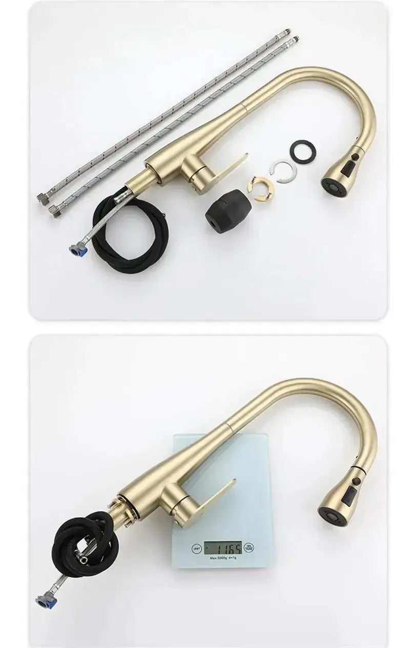 Brushed Gold Pull Out Kitchen Faucet Hot Cold Sink Faucet Mixer Tap 360 degree rotation torneira cozinha mixer taps Kitchen Tap
