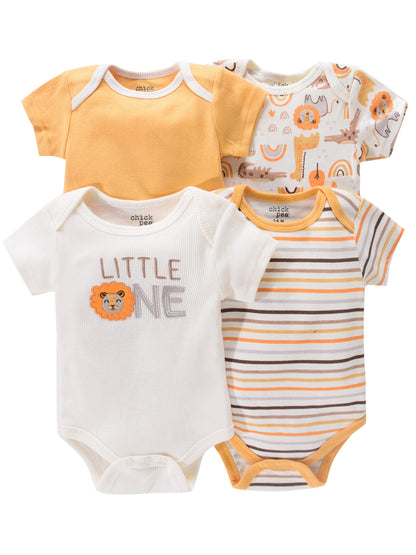 4PCS Neugeborenen Strampler Kurzarm Rundhals Cartoon Tier Blumen Drucken Body Onesies Für Baby Jungen Und Mädchen Kleidung