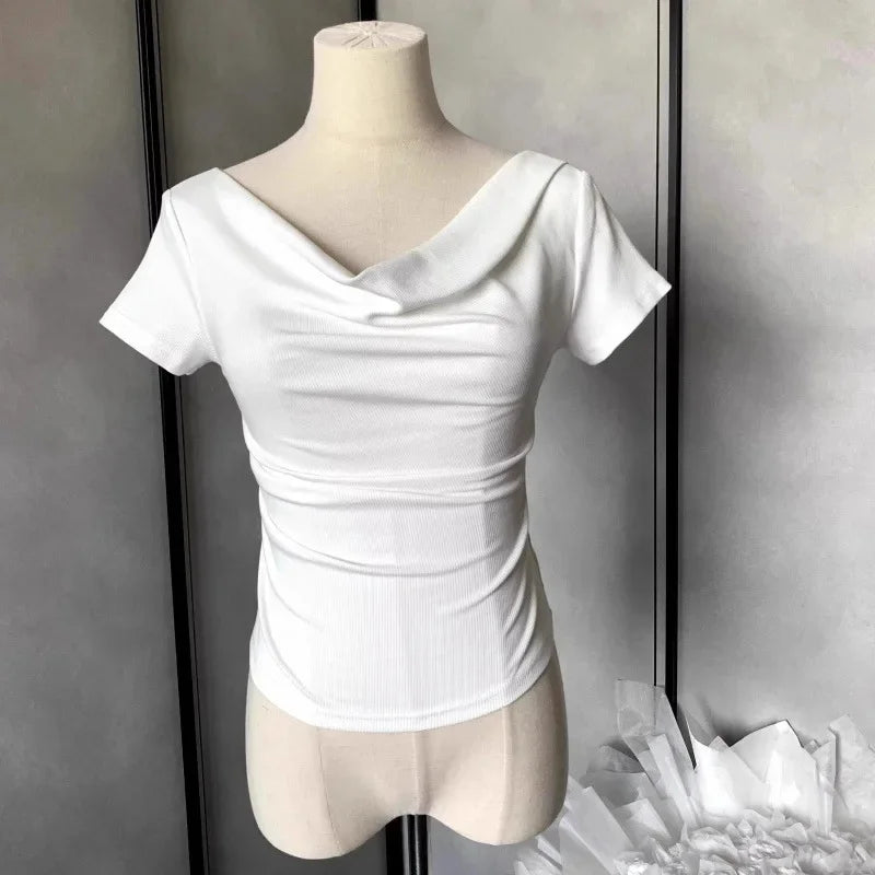 Irregular Waist Pleated Long Sleeve Base Shirt Spring T-Shirt Women's Spicy Girl One Shoulder Top Fashionable Casual Wear