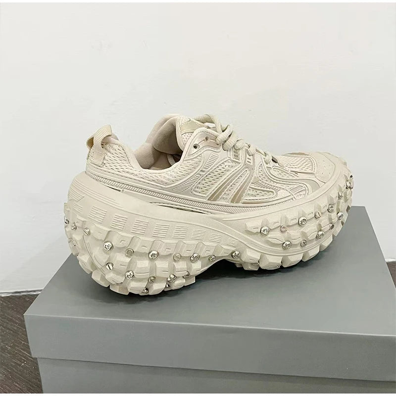 Fashion Brand Men's Or Women's Thick-soled Sports Shoes 2025 Spring New Rivet Design Couple Sports Shoes Breathable Casual Shoes