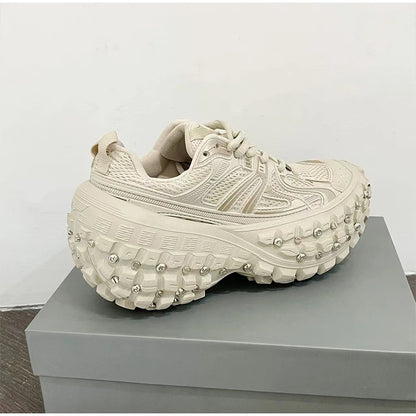 Fashion Brand Men's Or Women's Thick-soled Sports Shoes 2025 Spring New Rivet Design Couple Sports Shoes Breathable Casual Shoes