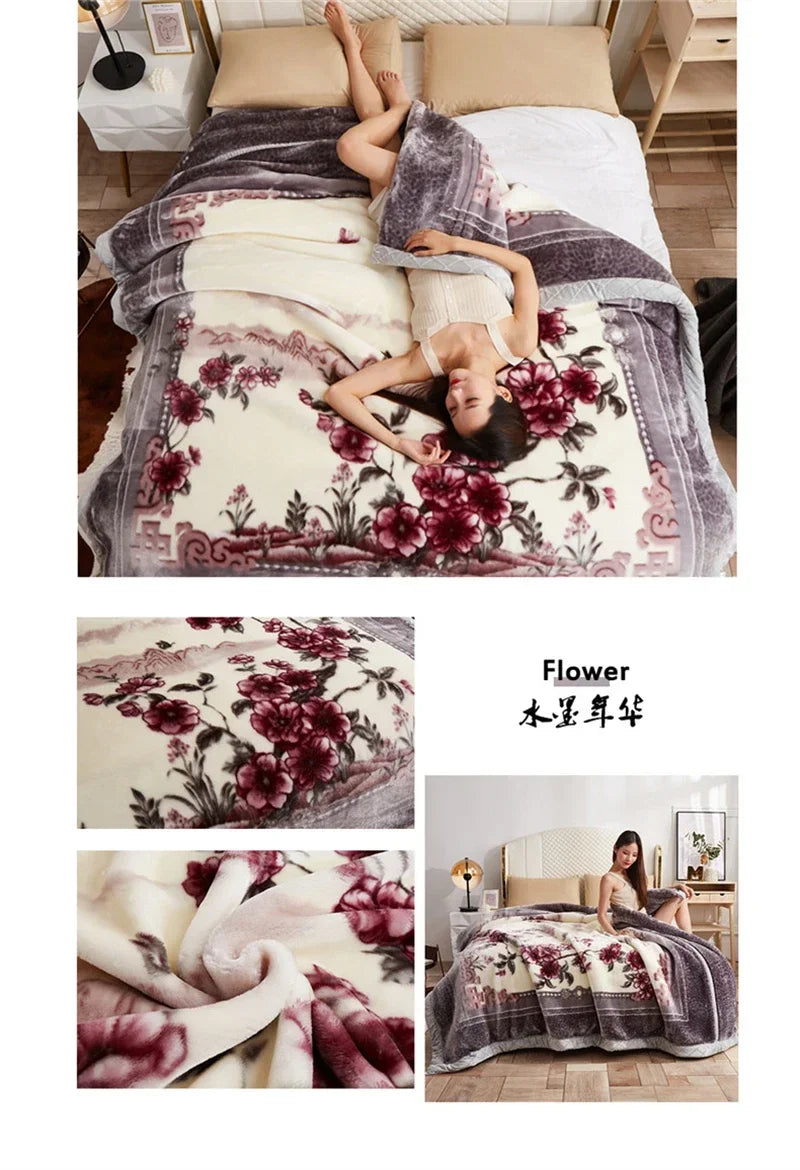 European Style Warm Raschel Blanket for Winter High End Soft Thicken Warmth Weighted Blanket Double Side Flocked Comforter Duvet