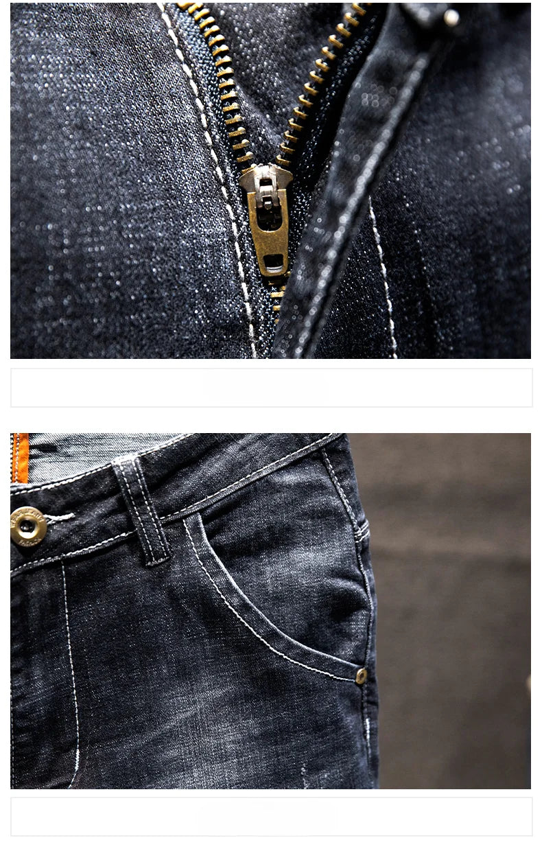 New Men's Fashion Ripped Jeans Stretch Slim Straight Little Feet Pants Hip Hop Youth Streetwear Punk Personality Male Trousers.