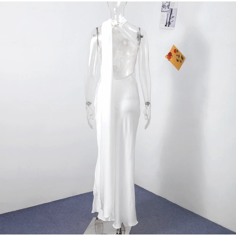 Elegante Feste Band Frauen Halfter Kleid Off Schulter Ärmellose Backless Dünne Weibliche Maxi Kleider 2025, Sommer Neue Chic Dame Robe.