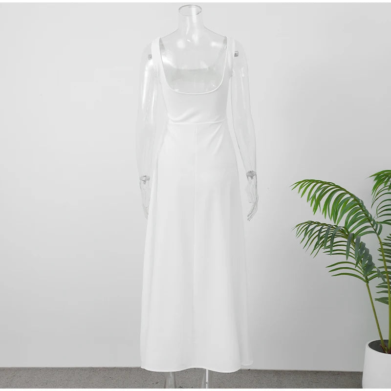 Schwarzes A-Linien-Langkleid für Damen, elegant, quadratischer Ausschnitt, plissiert, ärmellos, Sling-Maxikleider, 2025, Sommer-Dame, Urlaub, Party, Roben.