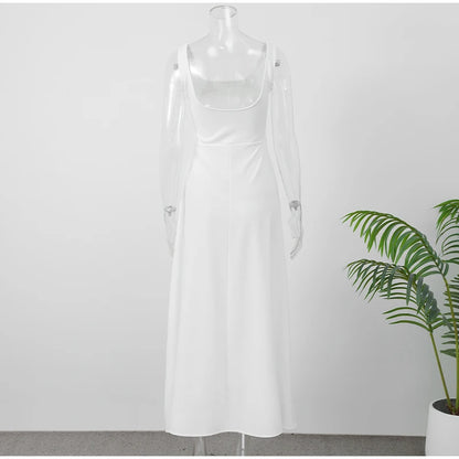 Schwarzes A-Linien-Langkleid für Damen, elegant, quadratischer Ausschnitt, plissiert, ärmellos, Sling-Maxikleider, 2025, Sommer-Dame, Urlaub, Party, Roben.