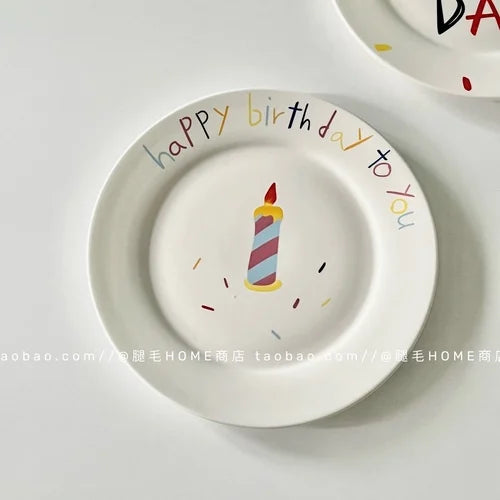 Korean Plate Designer Cute Happy Birthday Tableware Ceramic Coffee Cup Plate Dessert Cake Plate Cup Creative Birthday Gift