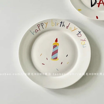 Korean Plate Designer Cute Happy Birthday Tableware Ceramic Coffee Cup Plate Dessert Cake Plate Cup Creative Birthday Gift
